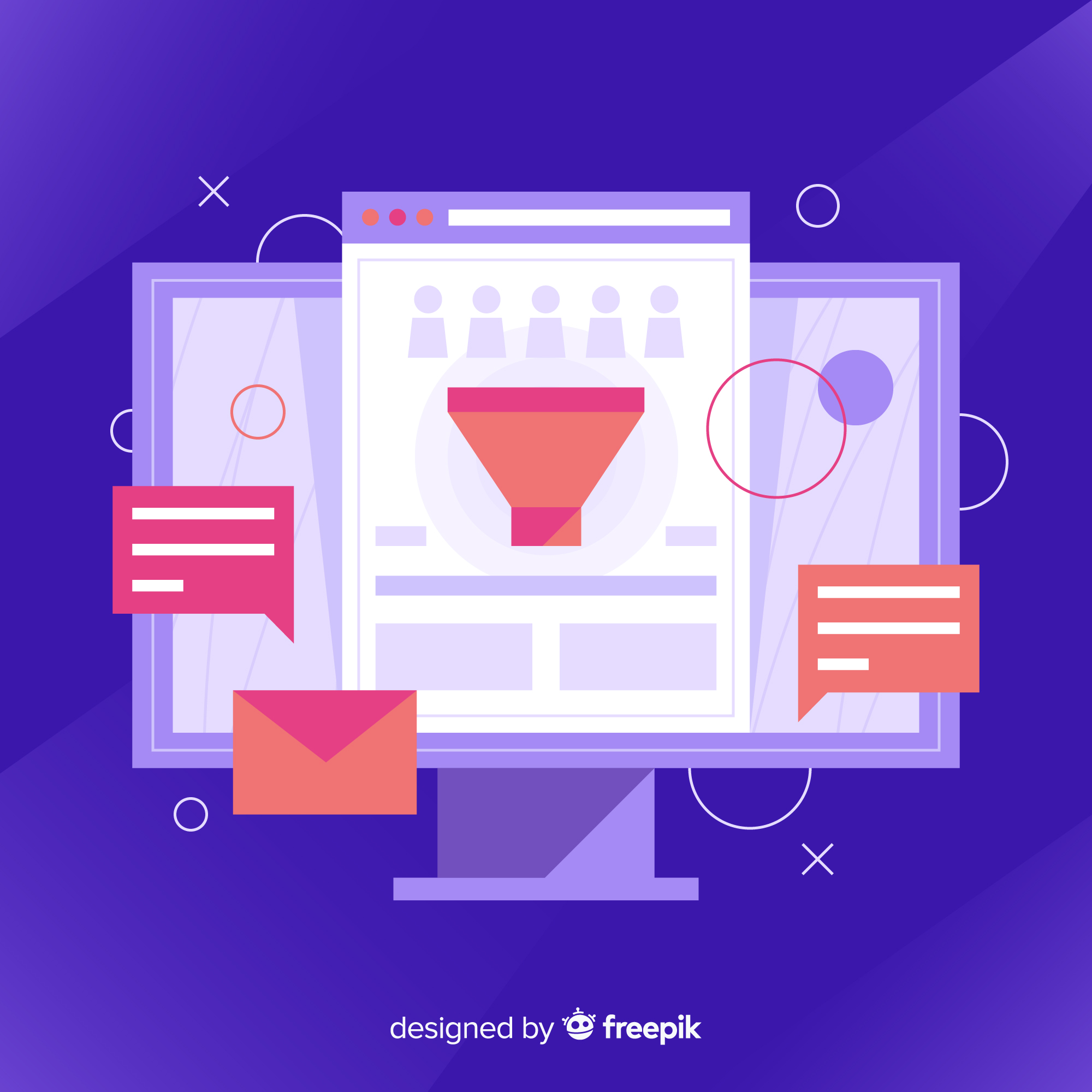 Un computador con embudos de venta